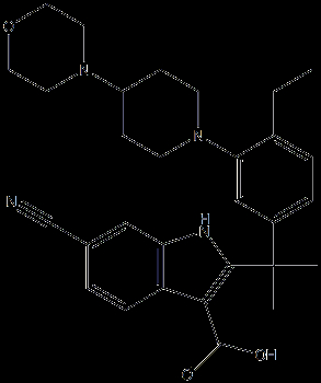 6-cyano-2-(2-(4-ethyl-3-(4-morpholinopiperidin-1-yl)phenyl)propan-2-yl)-1H-indole-3-carboxylic acid